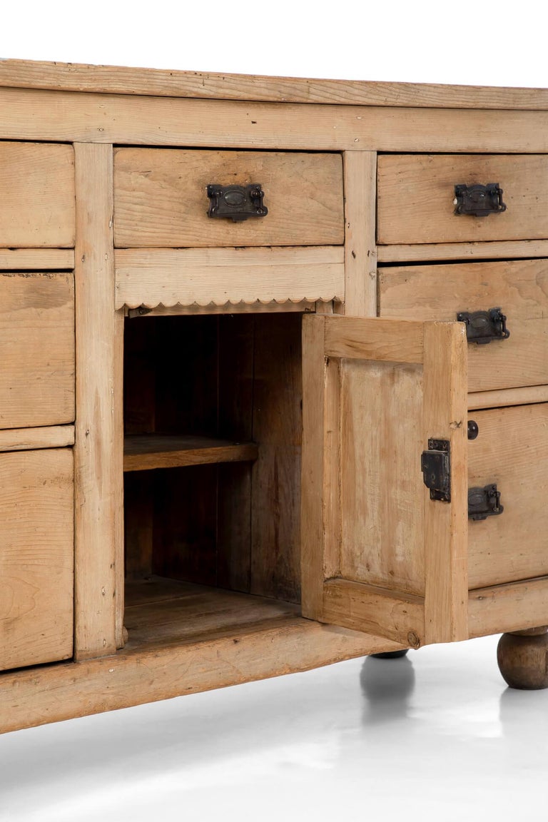 Victorian Pine Dresser Base with Four Ball Feet, circa 1880 For Sale at