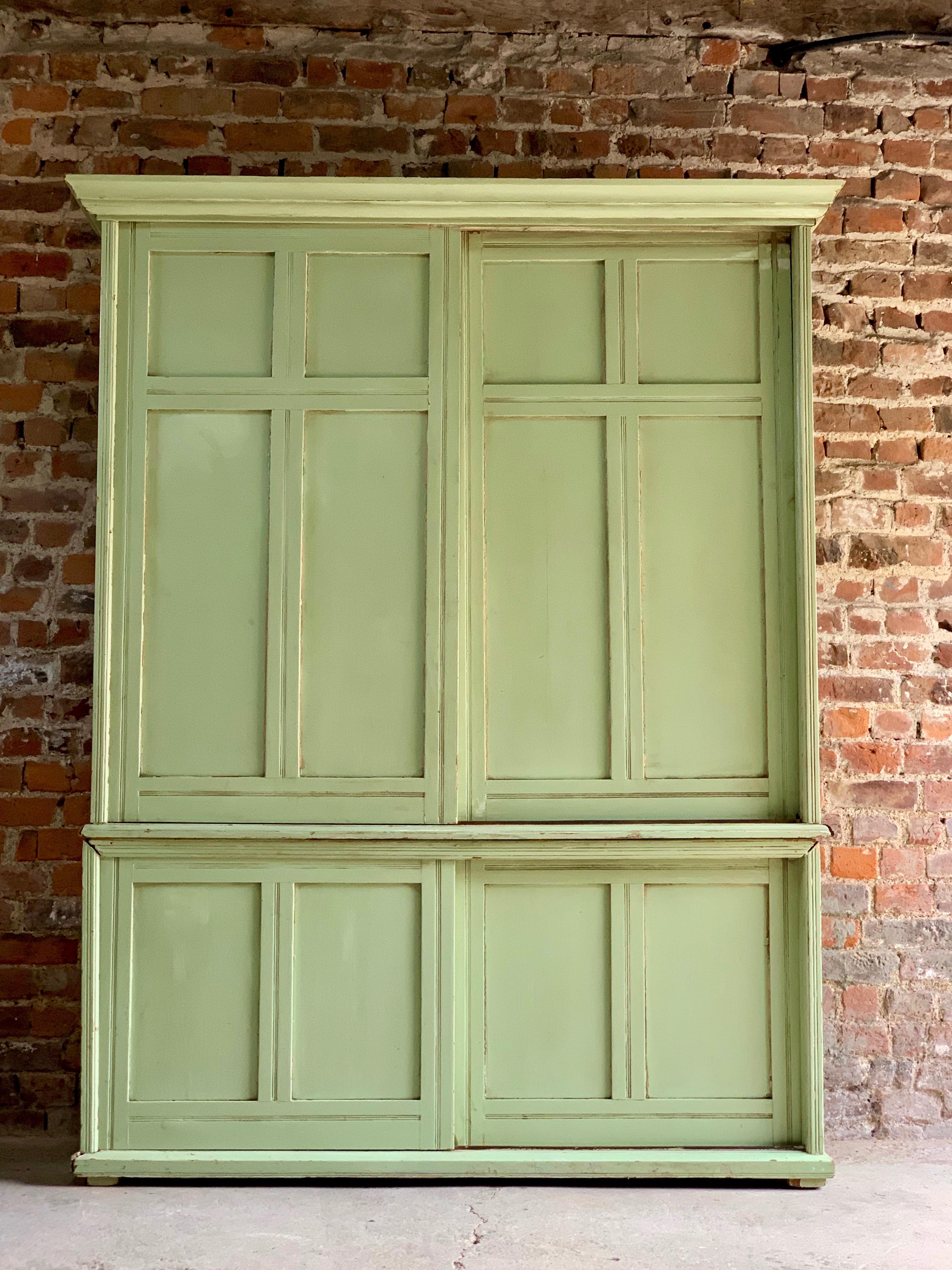 Victorian Pine Housekeeper’s Cupboard Antique circa 1890 

Large 19th century Victorian ‘pistachio’ painted pine Housekeeper’s cupboard circa 1890, this item is original painted not recent with wonderful aged patina, the upper section with moulded