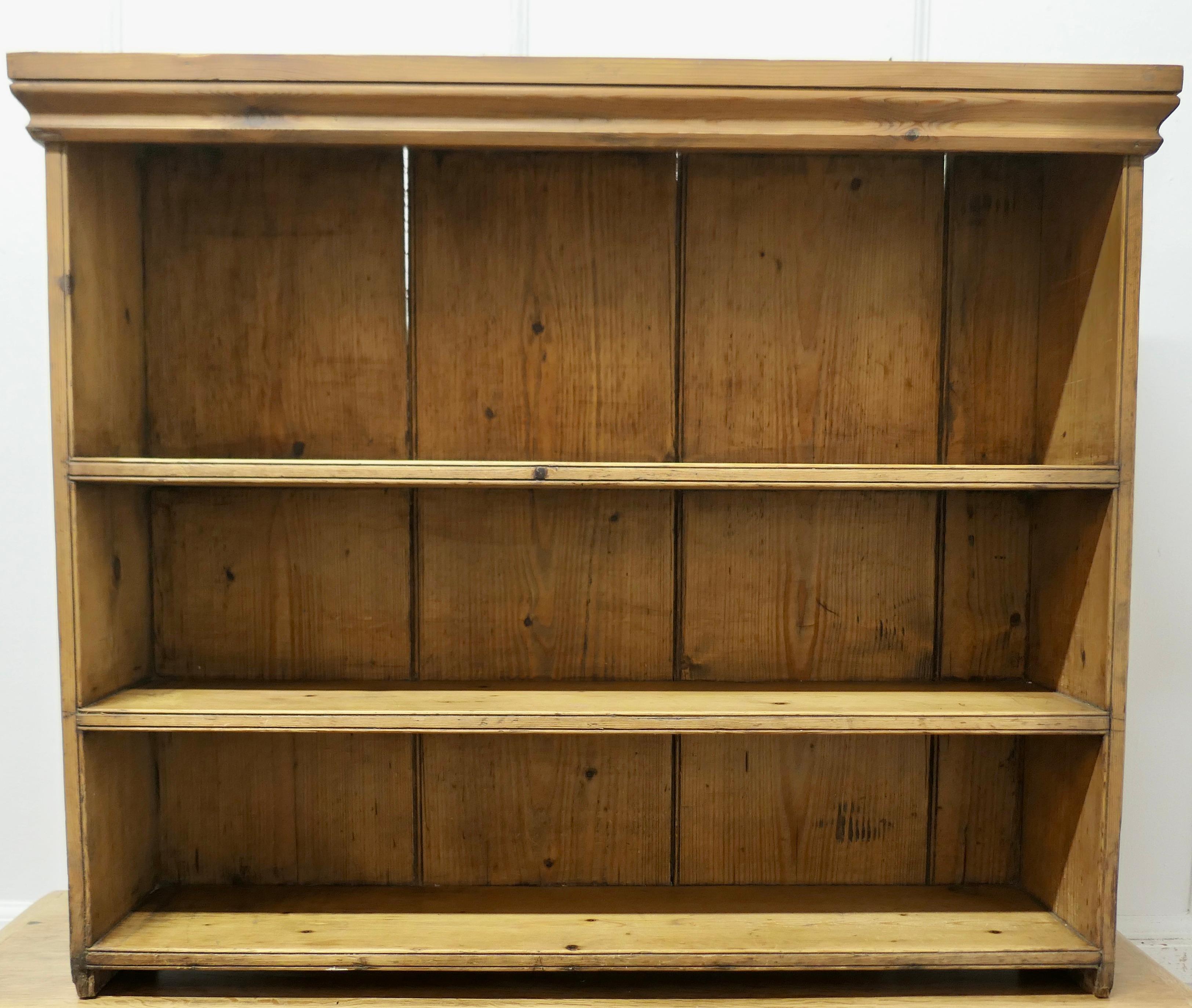 Victorian Pine Open Book Case, Wall Shelves

This is an excellent quality piece,  
The book case is made in Pine, it has 3 shelves these are moulded along the front and it can be wall hung or set on a cupboard
The Book shelf is in good condition and