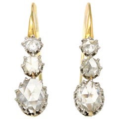 Victorian Pineapple Rose-Cut Diamond Hook Earrings in 14 Karat
