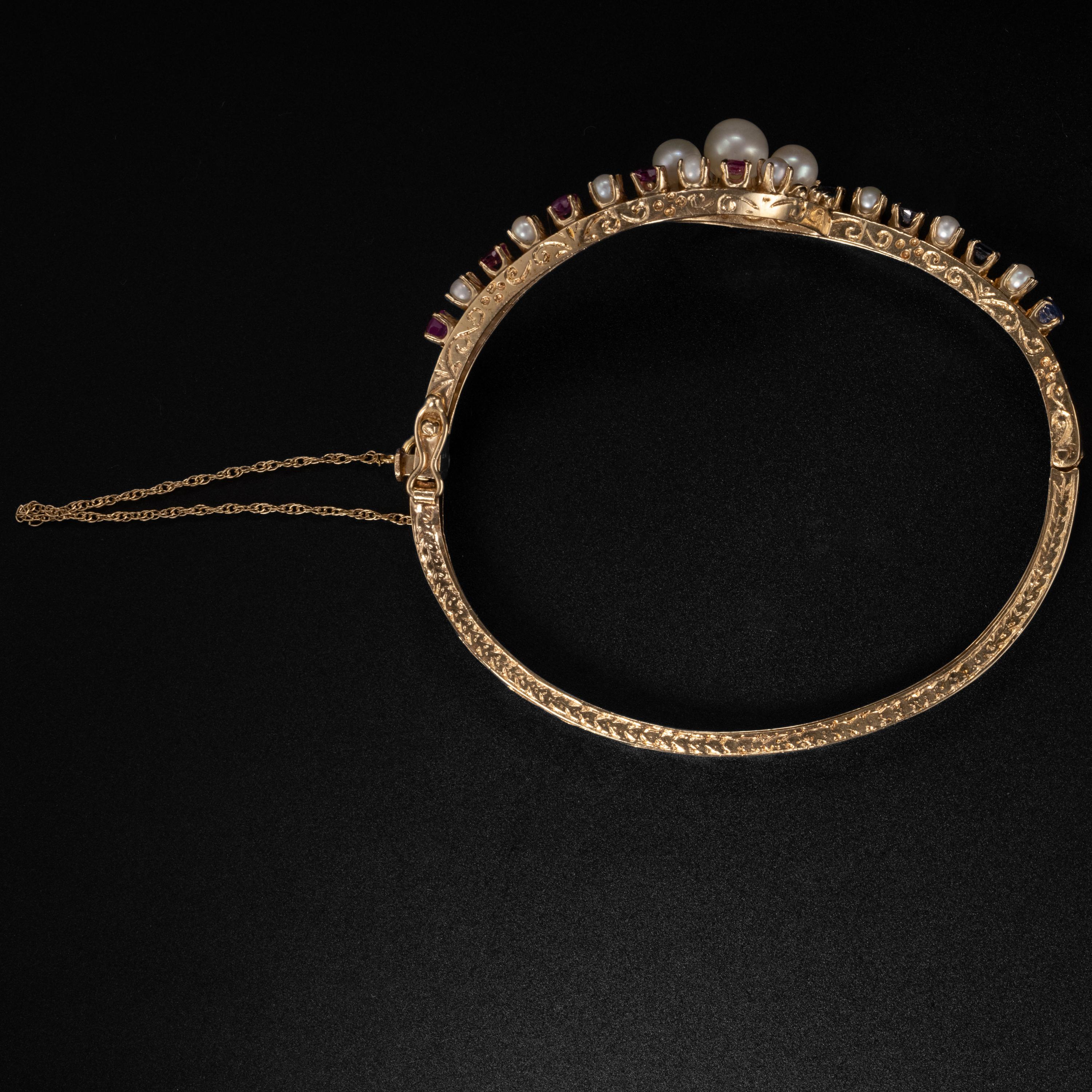 Viktorianischer Saphir-Armreif mit Perlen für Damen oder Herren im Angebot