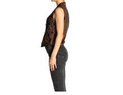 Victorian Pink & Brown Floral Silk Jacquard Mens 1850S Vest