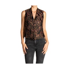 Gilet victorien en jacquard de soie à fleurs roses et brunes pour hommes des années 1850