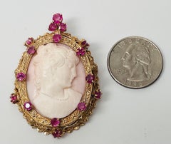 Victorian Pink Cameo Brooch with Pink Sapphires