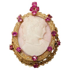 Victorian Pink Cameo Brooch with Pink Sapphires