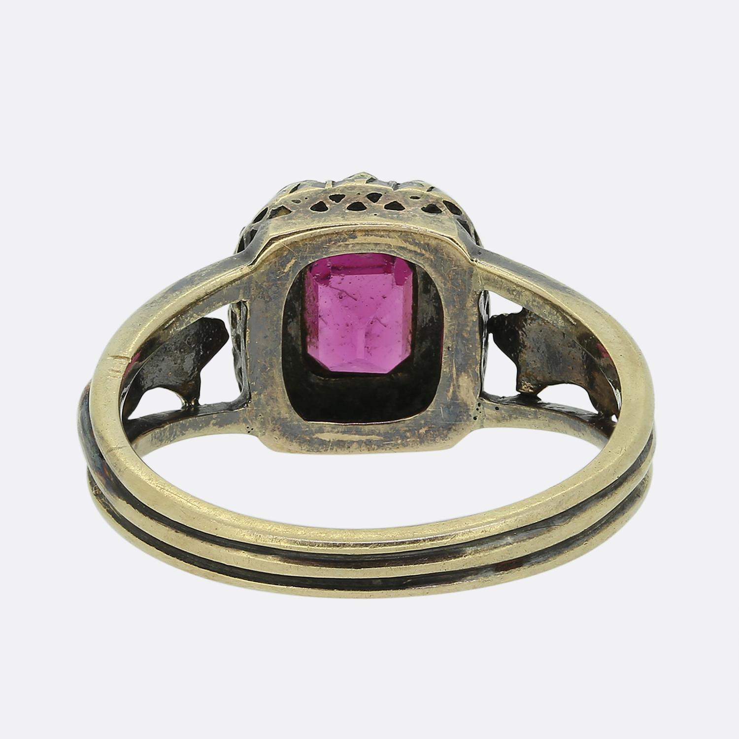 Victorian Pink Paste and Diamond Cluster Ring In Good Condition For Sale In London, GB