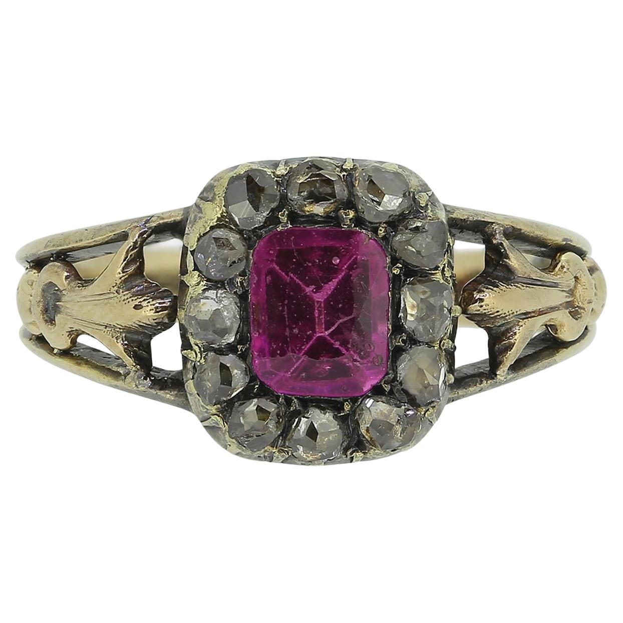 Victorian Pink Paste and Diamond Cluster Ring For Sale