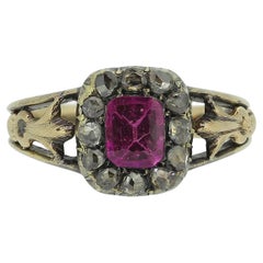 Antique Victorian Pink Paste and Diamond Cluster Ring