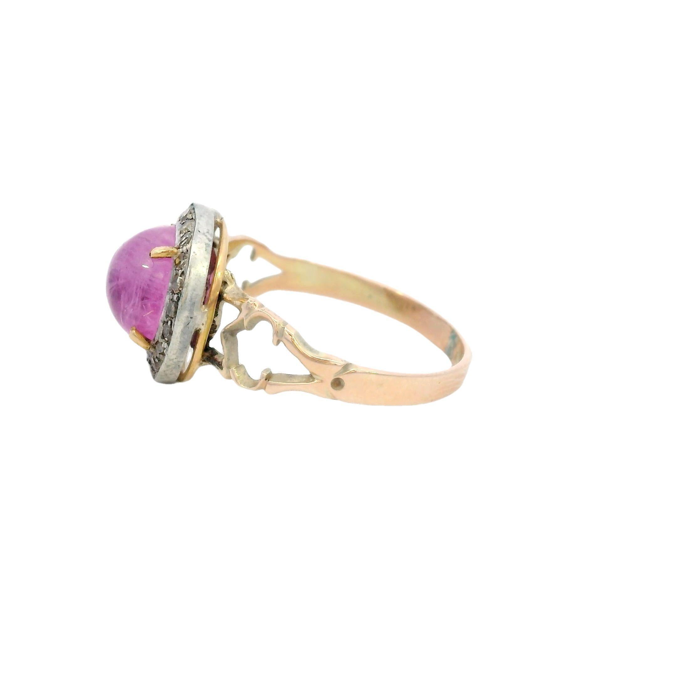 Bague grappe victorienne en or jaune 10 carats avec saphirs et diamants de 3,9 carats, taille 7,5

Entrez dans l'élégance de l'ère victorienne avec cette ravissante bague à saphirs roses et diamants, fabriquée en 1880. En son cœur se trouve un