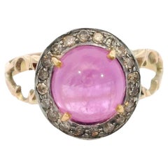 Victorian Sapphire Diamond Cluster Ring in 10 Karat Yellow Gold ~3.9ctw Size 7.5