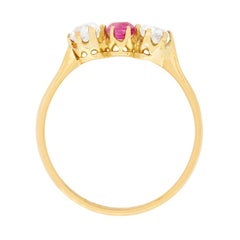 Victorian Pink Sapphire and Diamond Three-Stone Ring, circa 1900s