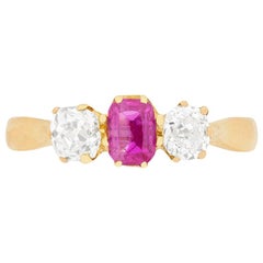 Victorian Pink Sapphire and Diamond Three-Stone Ring, circa 1900s