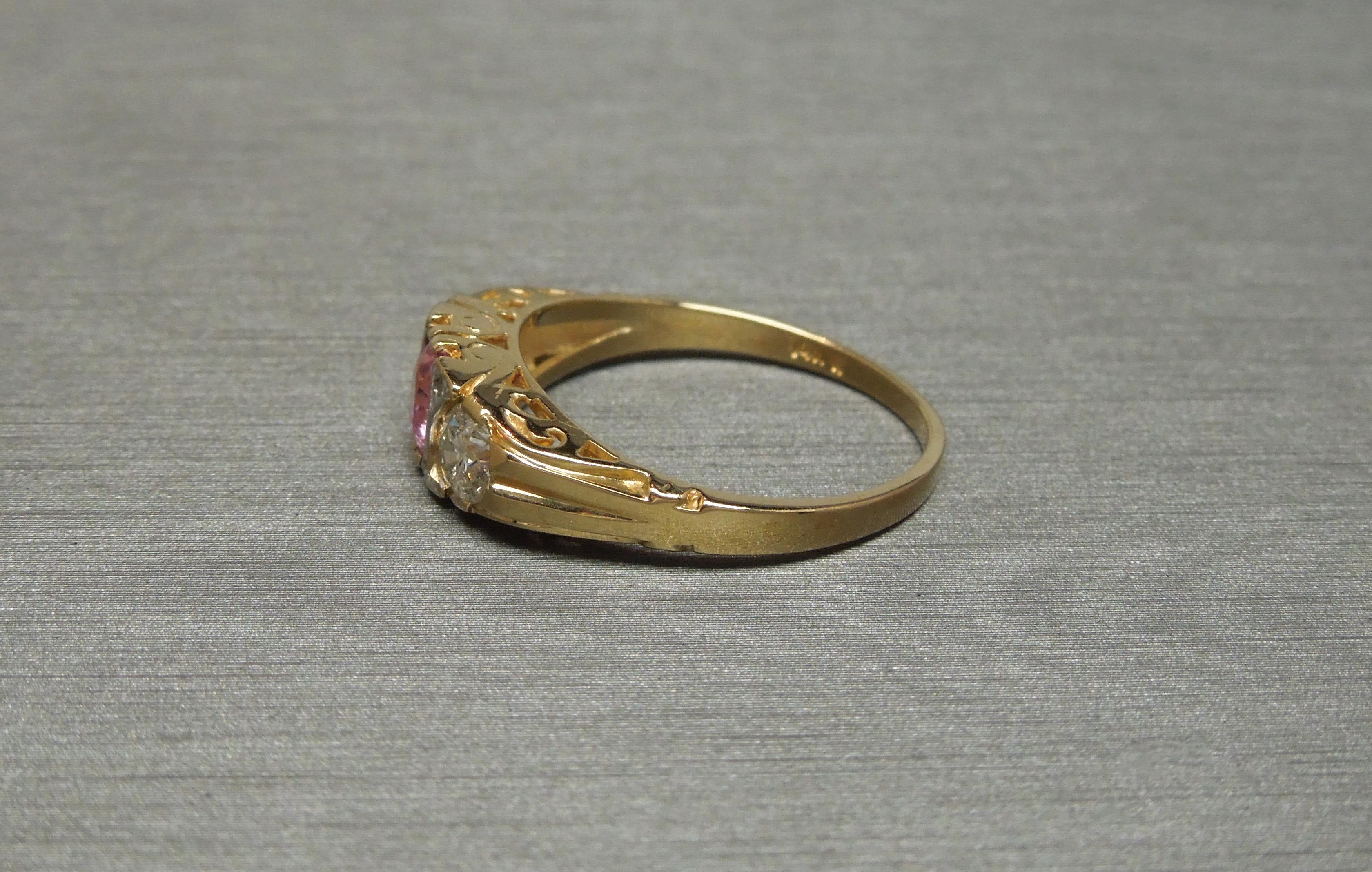 Round Cut Victorian Pink Sapphire and Diamond Trinity Ring
