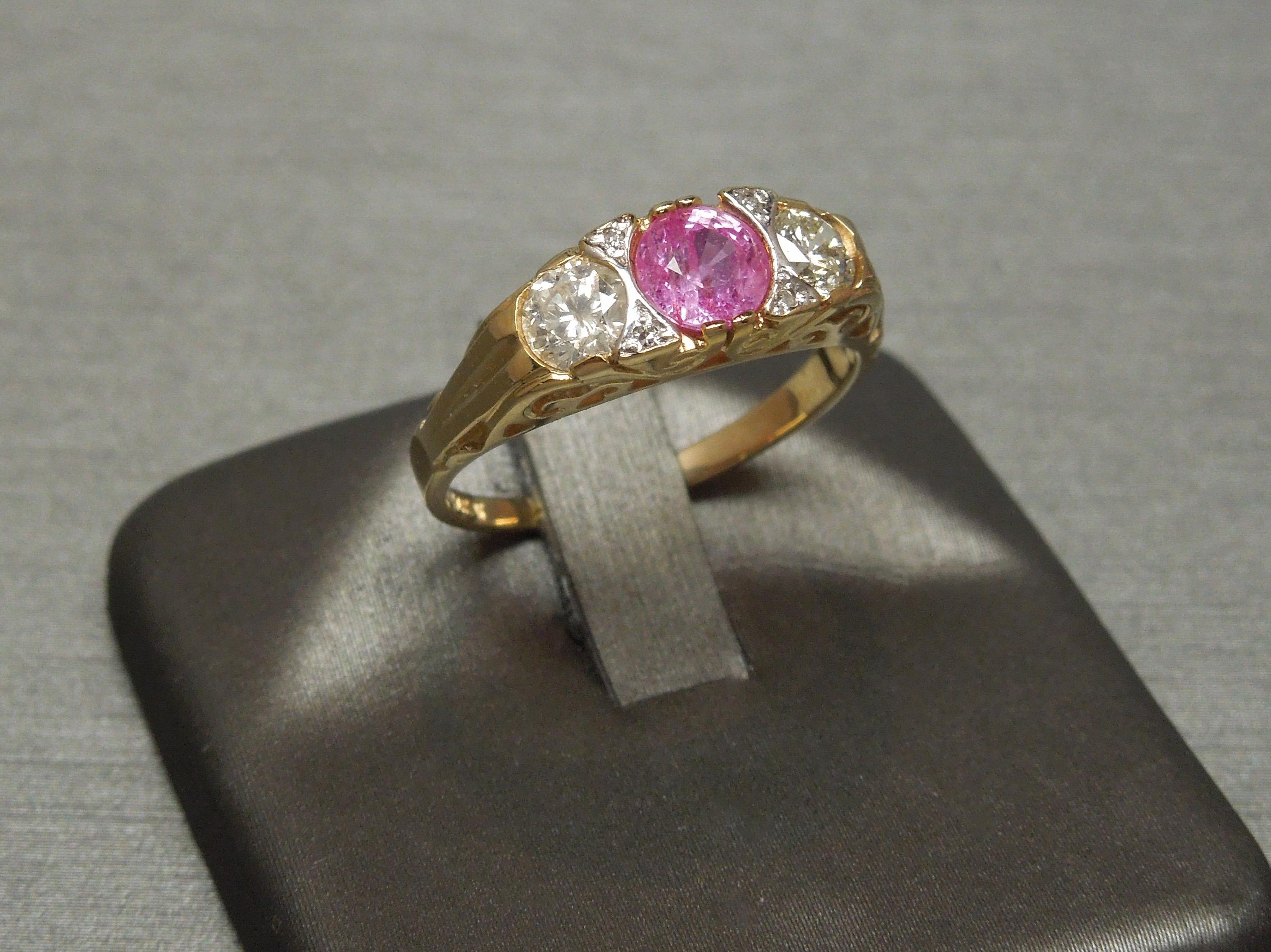 Victorian Pink Sapphire and Diamond Trinity Ring 1