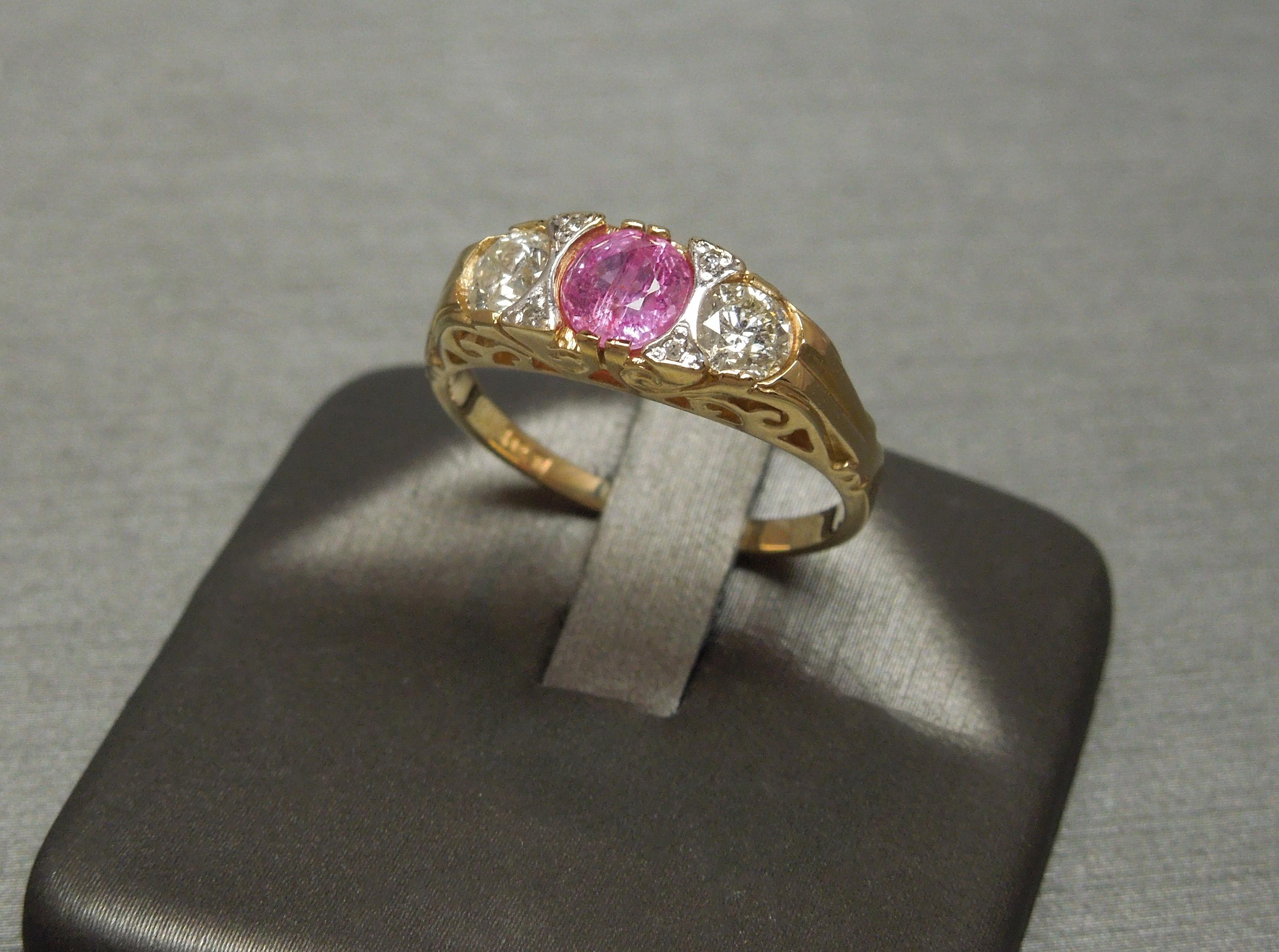 Victorian Pink Sapphire and Diamond Trinity Ring 2