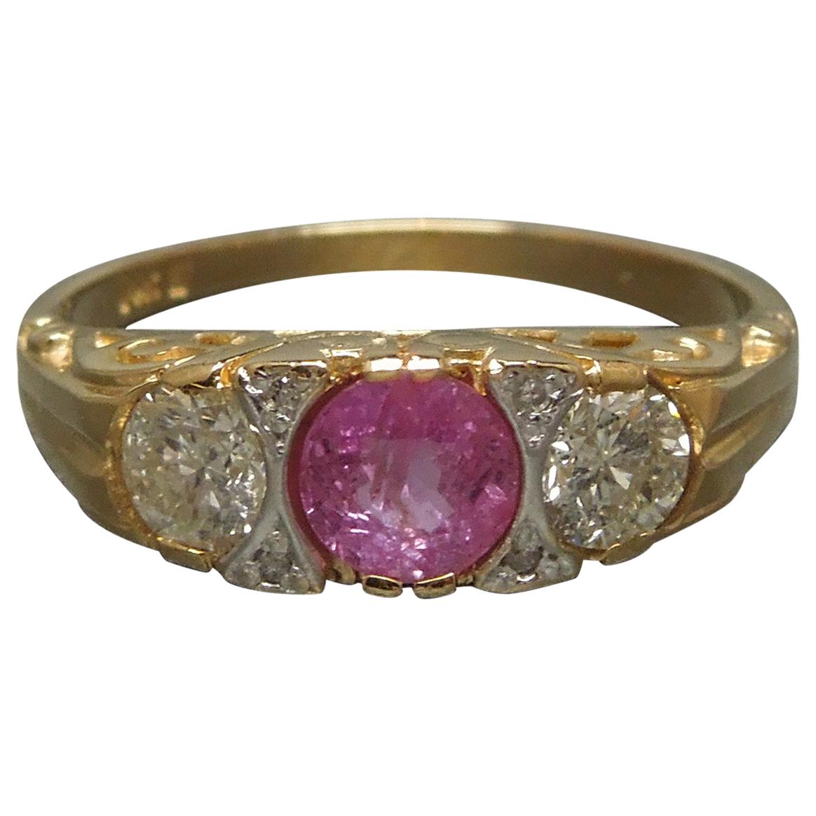 Victorian Pink Sapphire and Diamond Trinity Ring