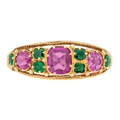 Victorian Pink Sapphire and Emerald Ring, circa 1870s