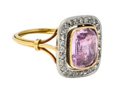 Victorian Pink Sapphire Diamond Platinum 18 Karat Gold Halo Antique Ring