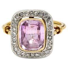 Victorian Pink Sapphire Diamond Platinum 18 Karat Gold Halo Antique Ring