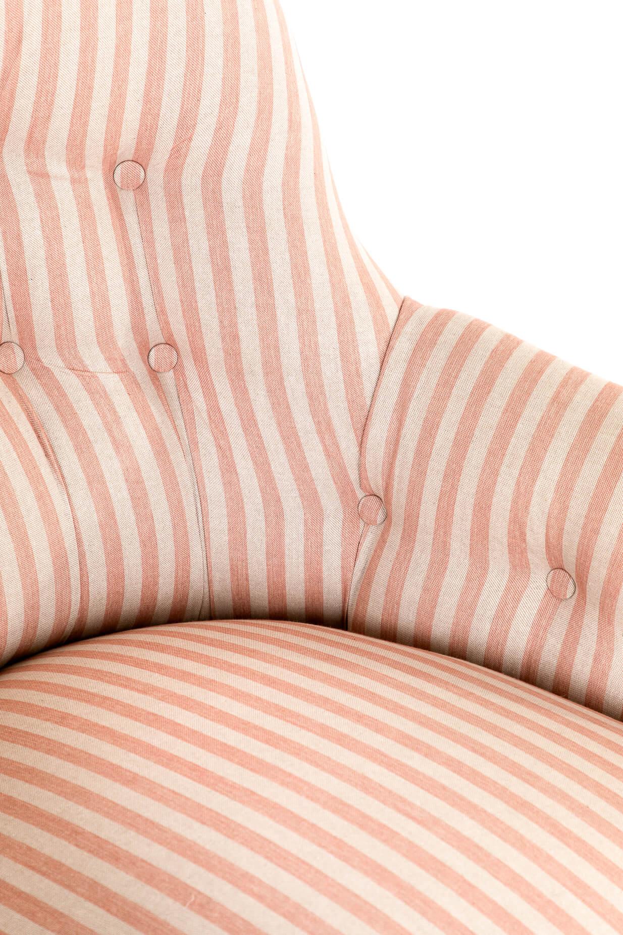 Victorian Pink Stripe Button Back Armchair For Sale 2