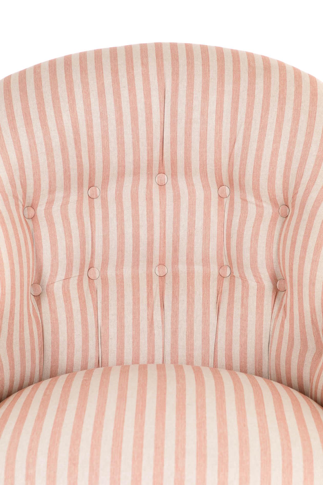 Victorian Pink Stripe Button Back Armchair In Good Condition For Sale In Faversham, GB