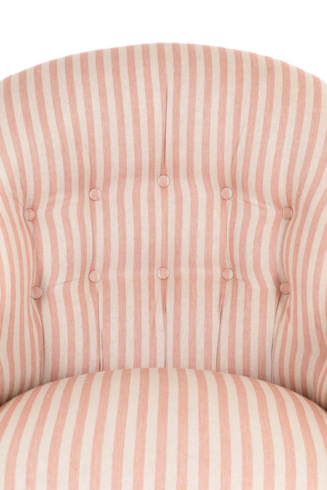 High Victorian Victorian Pink Stripe Button Back Armchair