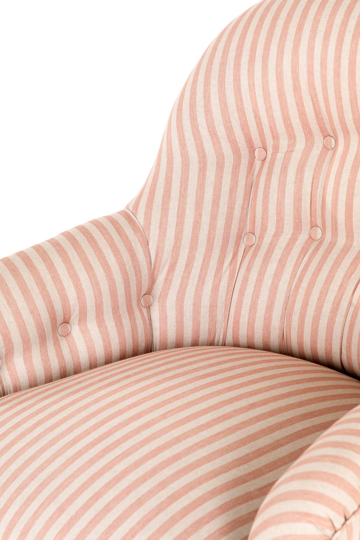 Victorian Pink Stripe Button Back Armchair For Sale 1