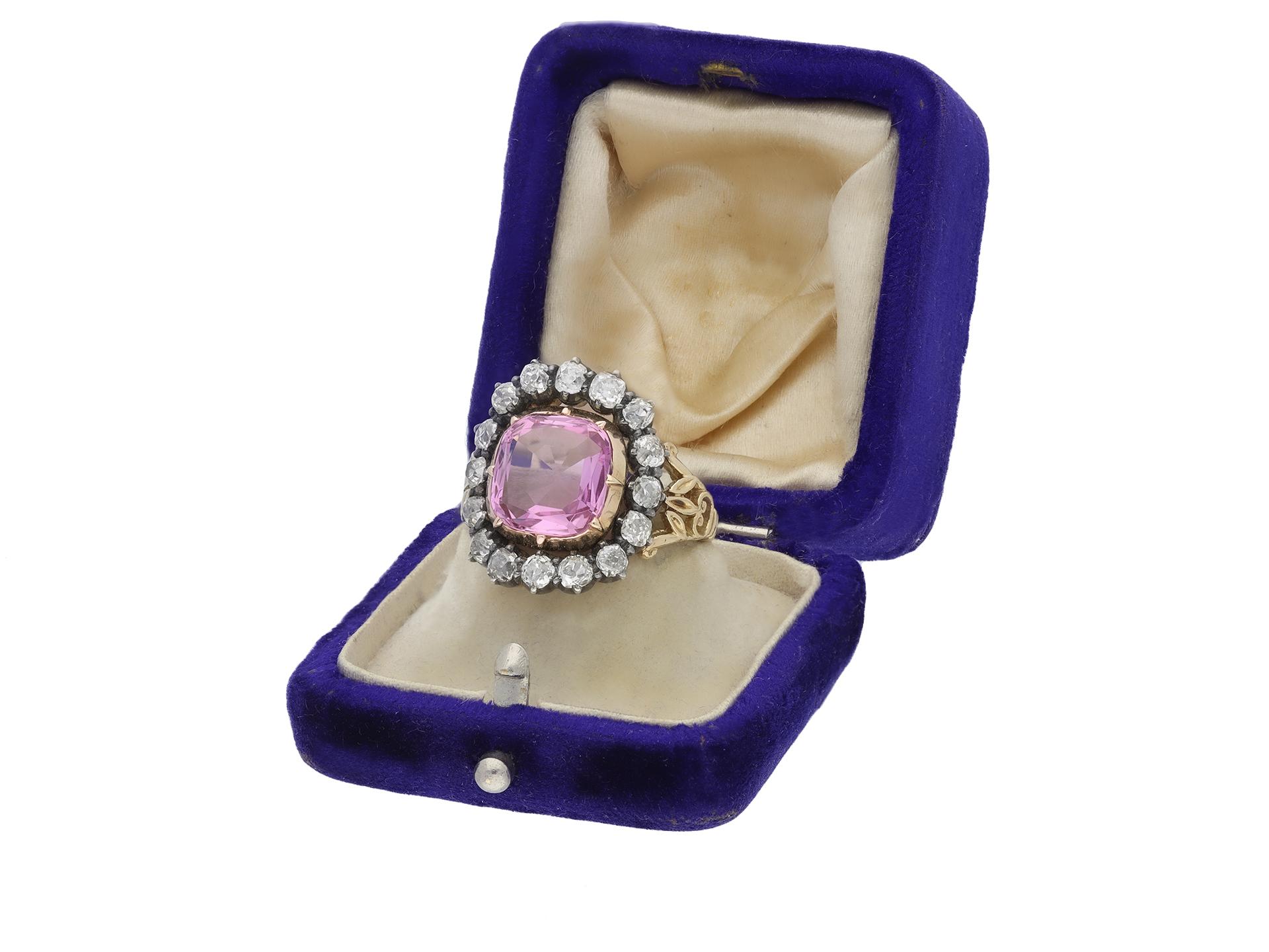 Viktorianischer Pink-Topas- und Diamant-Cluster-Ring, englisch, um 1840 für Damen oder Herren im Angebot