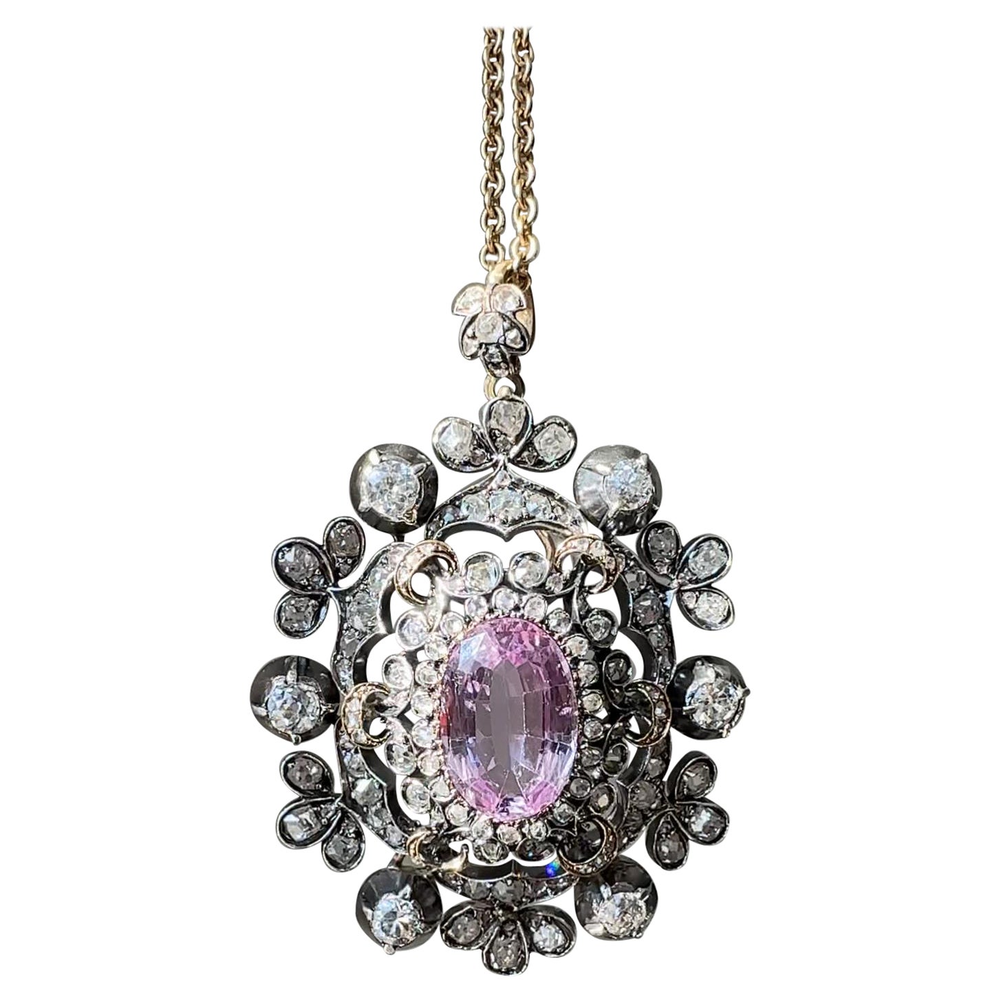 Viktorianischer Anhänger mit rosa Topas und Diamanten im Angebot
