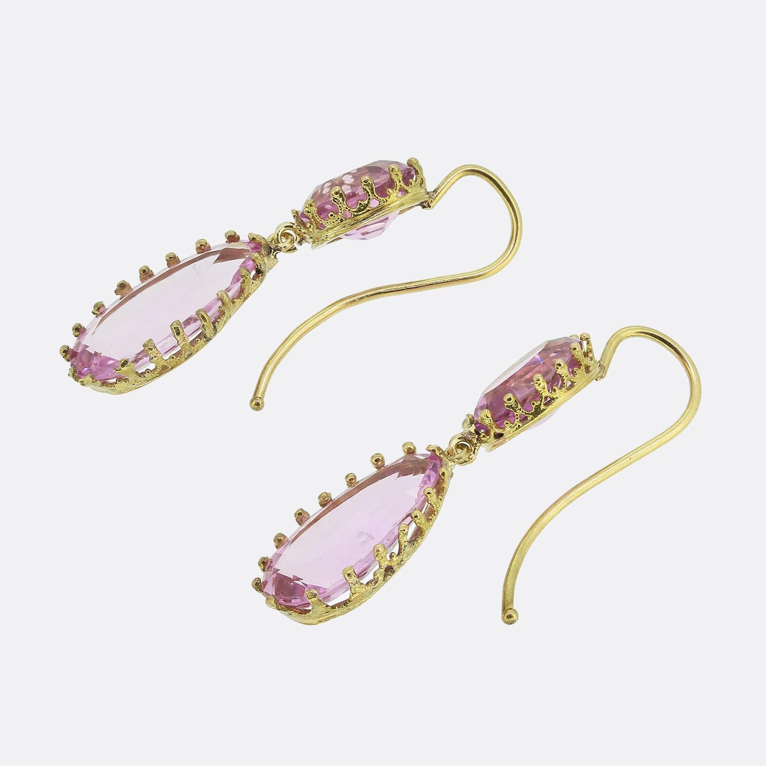 Pear Cut Victorian Pink Topaz Drop Earrings For Sale