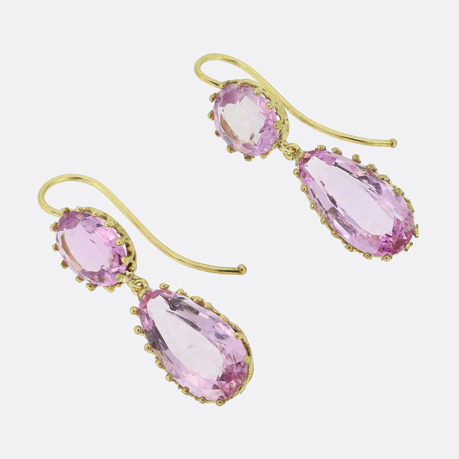 Victorian Pink Topaz Drop Earrings In Good Condition For Sale In London, GB