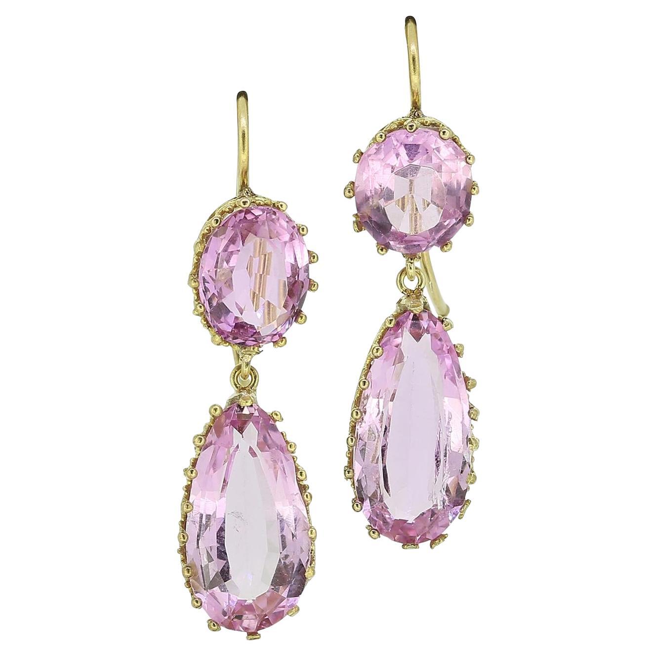 Victorian Pink Topaz Drop Earrings For Sale