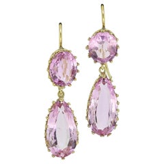Antique Victorian Pink Topaz Drop Earrings