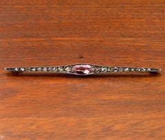 Victorian Pink Topaz Rose Cut Diamond Bar Brooch