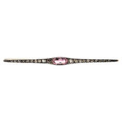 Antique Victorian Pink Topaz Rose Cut Diamond Bar Brooch