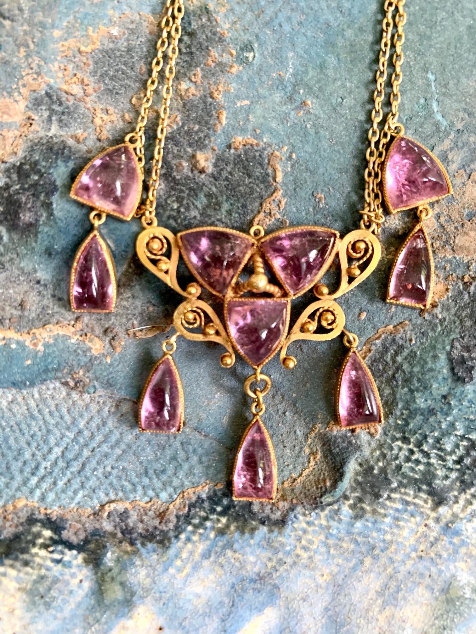 Victorian Pink Tourmaline 14 Karat Gold Necklace In Excellent Condition For Sale In St. Louis Park, MN
