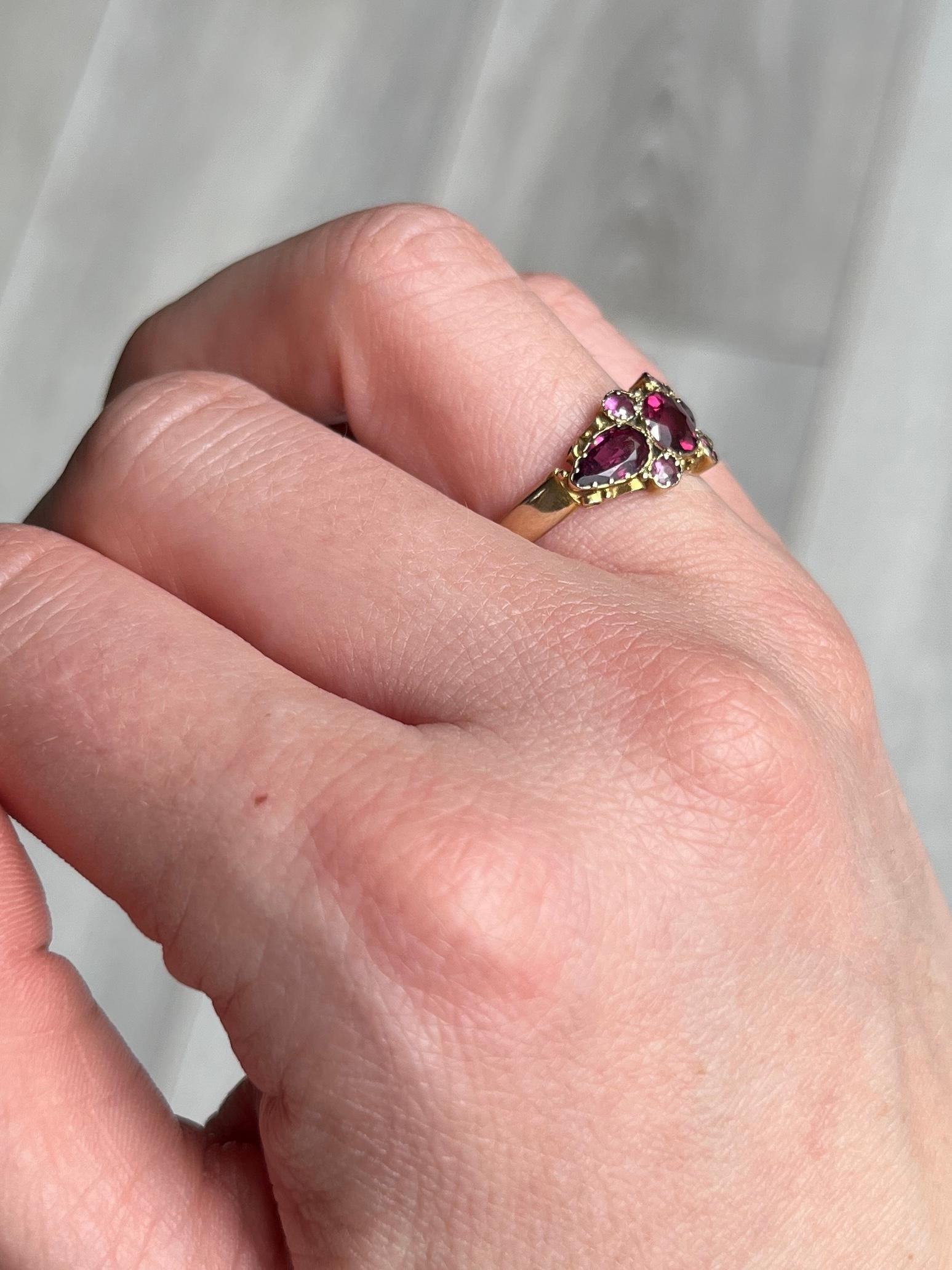 Victorian Pink Tourmaline and 12 Carat Gold Five-Stone Ring In Good Condition In Chipping Campden, GB