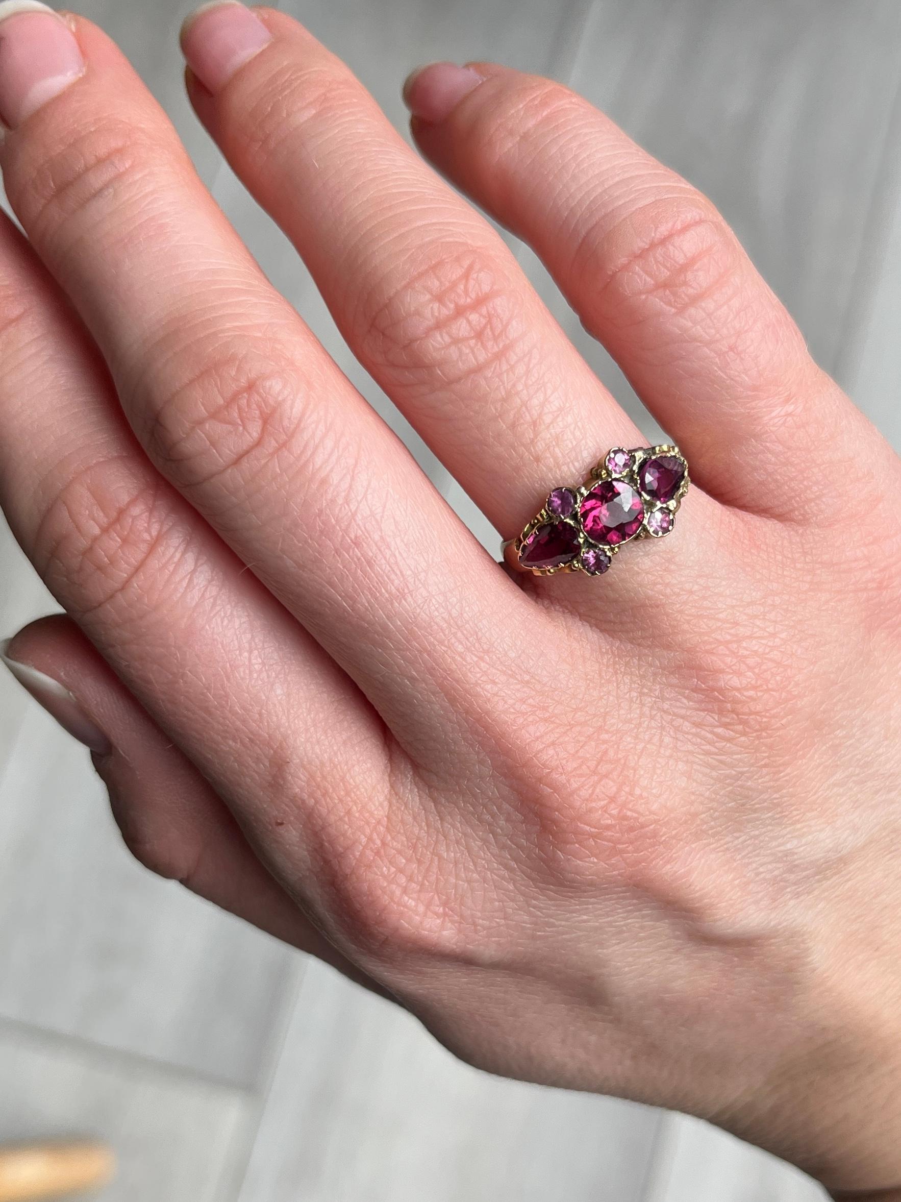 Women's Victorian Pink Tourmaline and 12 Carat Gold Five-Stone Ring
