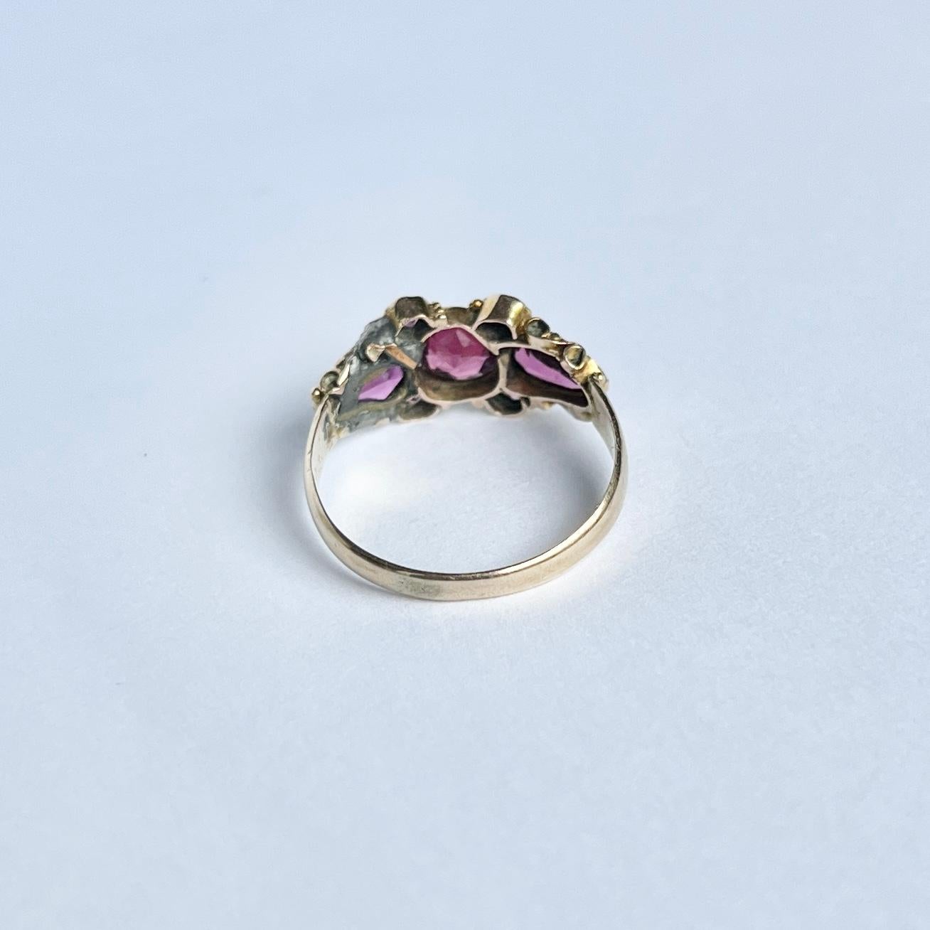 Victorian Pink Tourmaline and 12 Carat Gold Five-Stone Ring 1