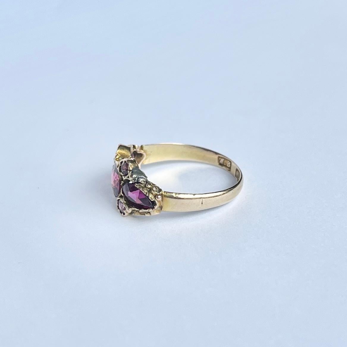 Victorian Pink Tourmaline and 12 Carat Gold Five-Stone Ring 2