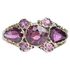 Victorian Pink Tourmaline and 12 Carat Gold Five-Stone Ring