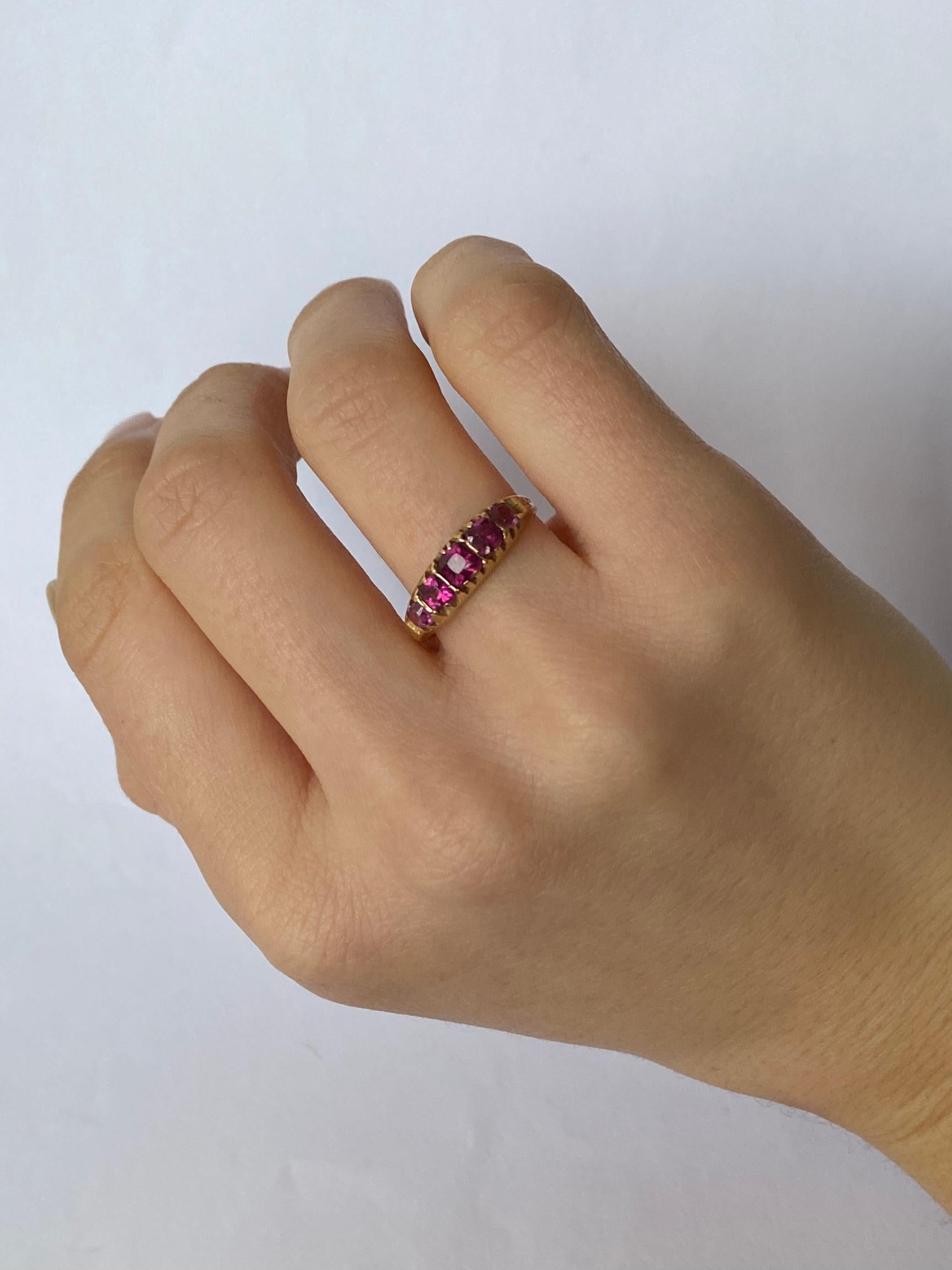 Victorian Pink Tourmaline and 15 Carat Gold Five-Stone Ring 1