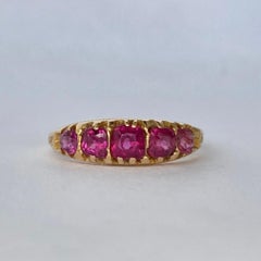 Antique Victorian Pink Tourmaline and 15 Carat Gold Five-Stone Ring