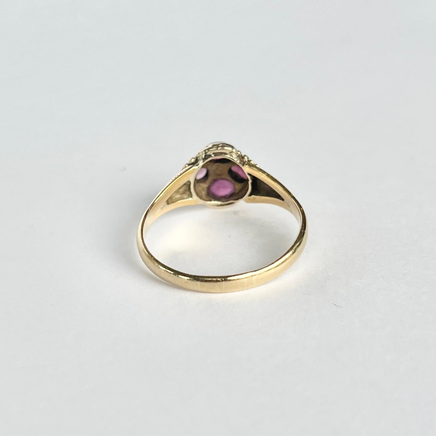 Women's Victorian Pink Tourmaline and Rose Cut Diamond 15 Carat Gold Five-Stone Ring For Sale