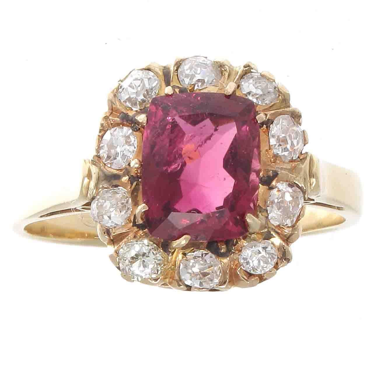 Radiating design that is filled with passion like a new found love. Designs from the 19th century with vibrant colors were part of the romantic period to mimic the love Queen Victoria had for the King. Featuring an approximately 1.50 carat lively