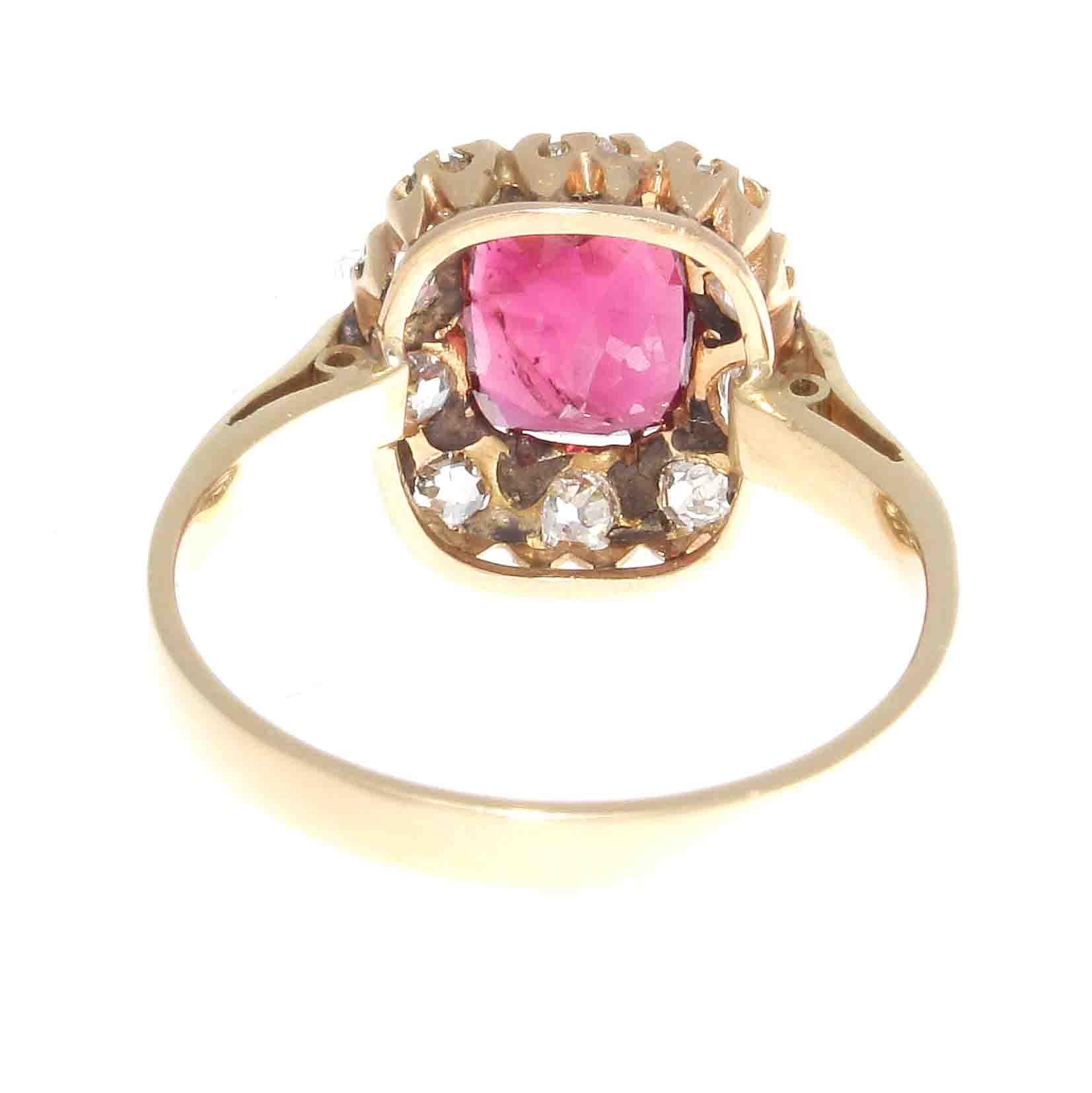 Women's Victorian Pink Tourmaline Diamond Gold Cluster Ring