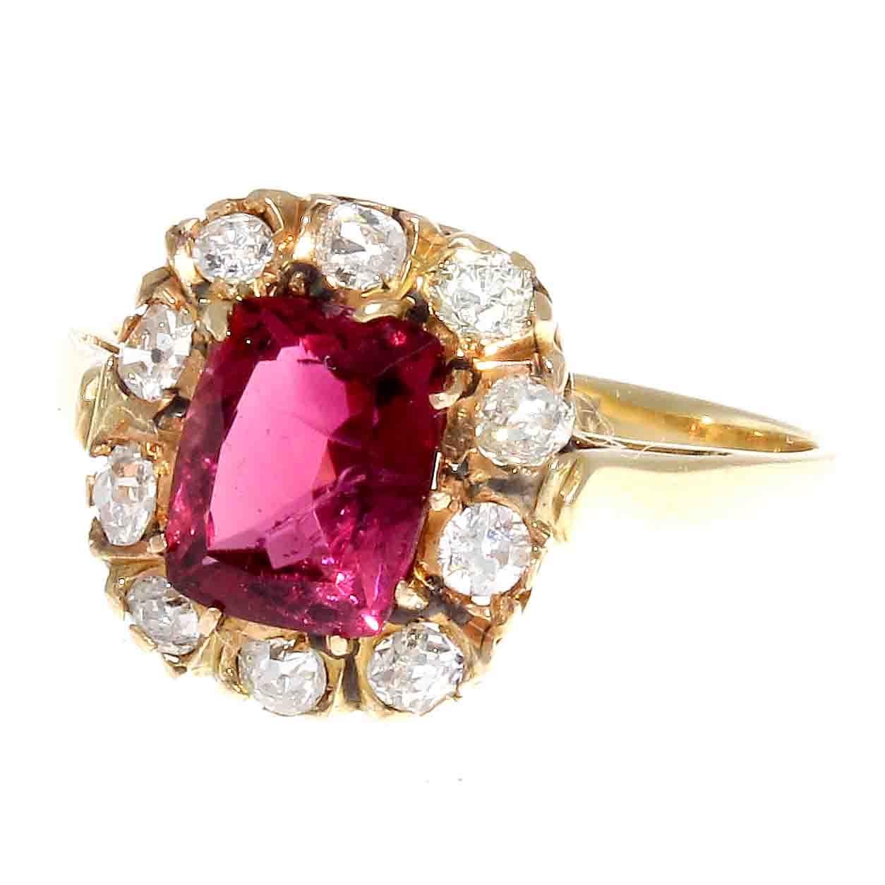 Victorian Pink Tourmaline Diamond Gold Cluster Ring