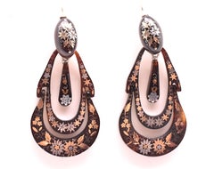 Antique Victorian Pique Concentric Oval Earrings, circa 1880