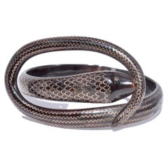Victorian Pique Hinged Snake Bangle Inlaid with Gold Scales