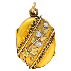 Victorian Platinum 14 Karat Tri-Color Gold Flower Leaf Locket